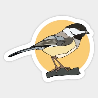 Black Capped Chickadee on Yellow Sticker